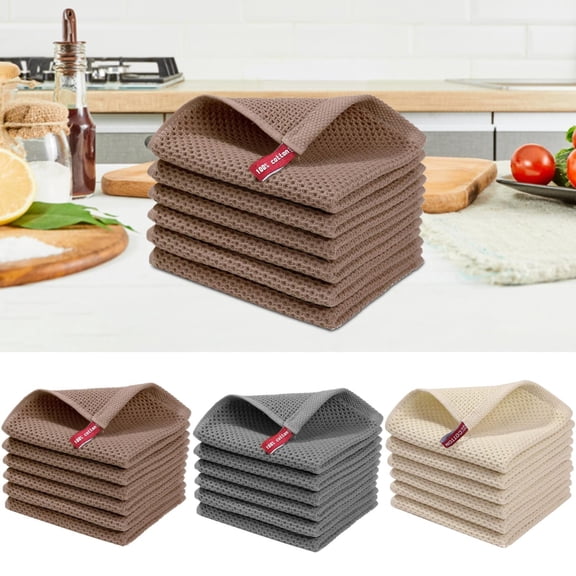 Dishwashing Towel X6 (Gray + Brown + Beige) X2 Cotton Weave Kitchen Dish Cloths Ultra Soft Absorbent Quick Drying Dish Towels 12X12 Inches 6 Pack (Gray Brown Beige) Towel