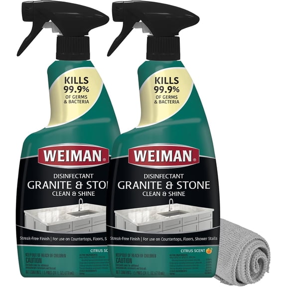 Disinfectant Granite Daily Clean & Shine (2 Pack with Polishing Cloth) Safely Disinfect and Marble Soapstone Quartz Quartzite Slate Limestone Corian Laminate Tile Countertop