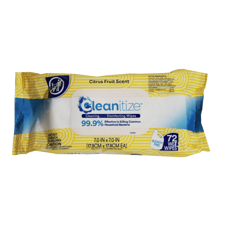 Disinfectant Surface Wipes 7x7 Citrus Fruit Scent White - 12 Packs