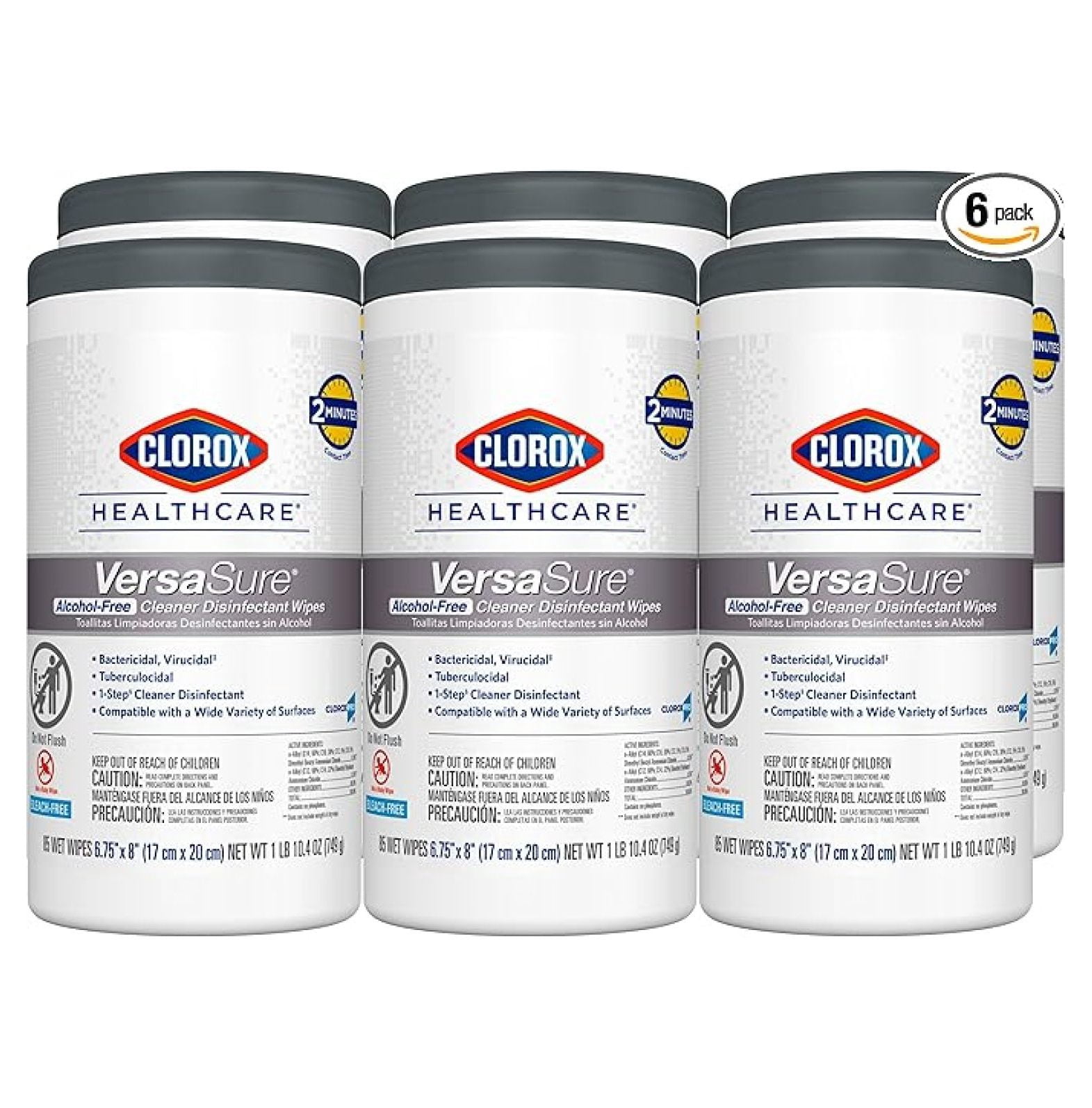 Disinfectant Wipes VersaSure 85 Count - Alcohol-Free Cleaner Wipes, 6.75 x 8", Multi-Surface Sanitizing Wipes for Home, Office, Healthcare - Pack of 6