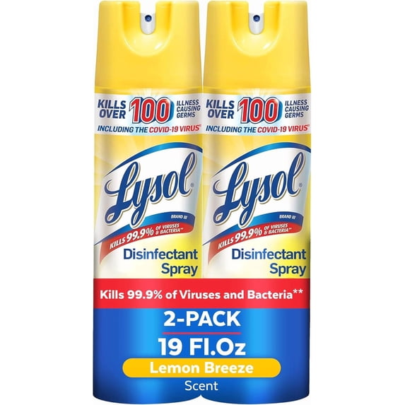 Disinfectant spray, household cleaning supplies, multi-functional room spray, antibacterial disinfectant, deodorizer, kills Hantavirus, lemon breeze, 19 ounces (2-pack)