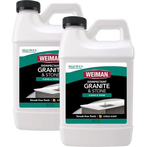 Disinfecting Granite and Stone Countertop Cleaner and Polish - Safely Cleans & Shines Marble, Quartz Quartzite Slate, Limestone, Corian, Laminate Tile, 64 Oz, 2 Pack