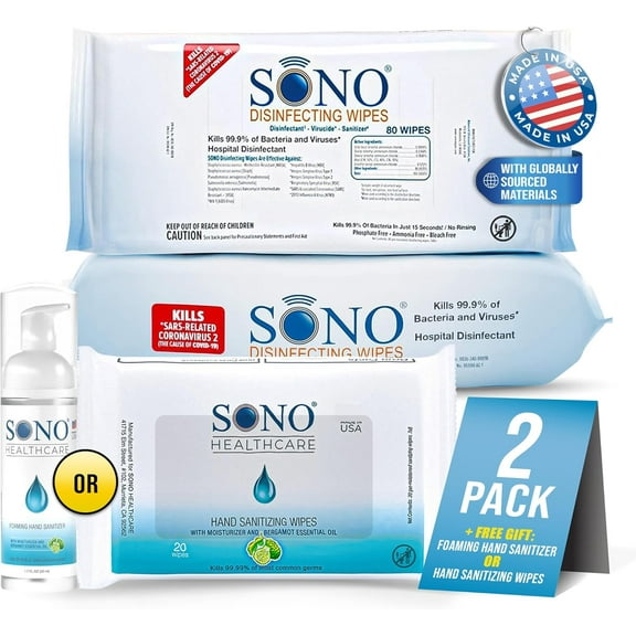 Disinfecting Wipes - 160 Count (Pack of 2) + Sanitizer, Medical-Grade, Alcohol-Free, No Bleach, Gentle & Effective Multi-Surface Cleaning Solution, Larger Sheets