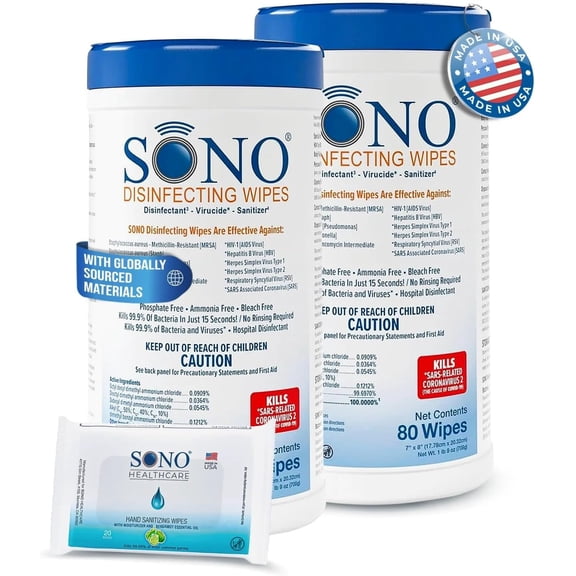 Disinfecting Wipes - 160 Count (Pack of 2) + Sanitizer, Alcohol-Free, No Bleach, Medical-Grade, Multi-Surface Cleaning for Home, School, Office