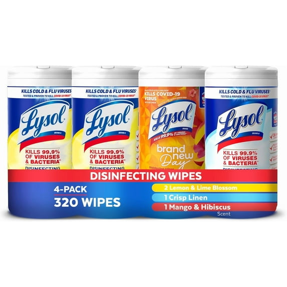 Disinfecting Wipes Bundle, Home Apartment Dorm Room Essentials and Cleaning Supplies, All Purpose Cleaner, Multi-surface Cleaning Wipes, Multi-Scent Sanitizing Wipes Bundle, 80 Count (4pk)