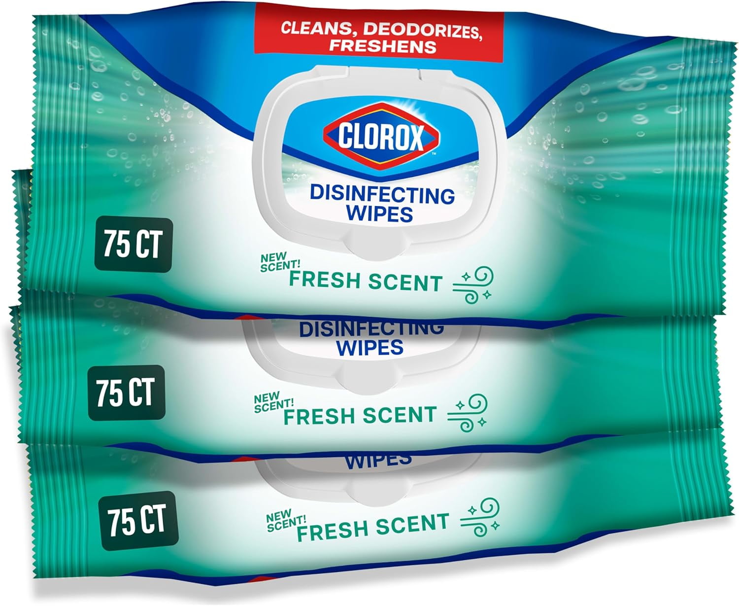 Disinfecting Wipes Flex Pack, Bleach Free, Fresh Scent, 75 Count, Pack of 3 (Pack May Vary)
