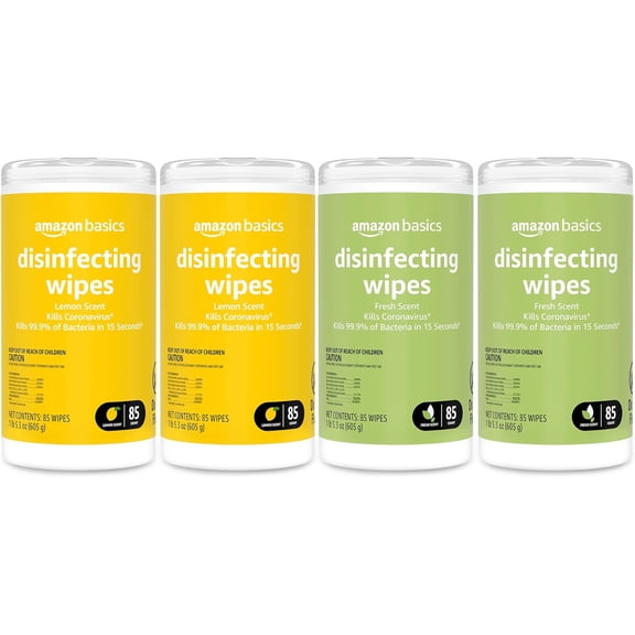 Disinfecting Wipes, Lemon & Fresh Scent, Thick, Sanitizes/Cleans/Disinfects/Deodorizes, 340 Count (4 Packs of 85)