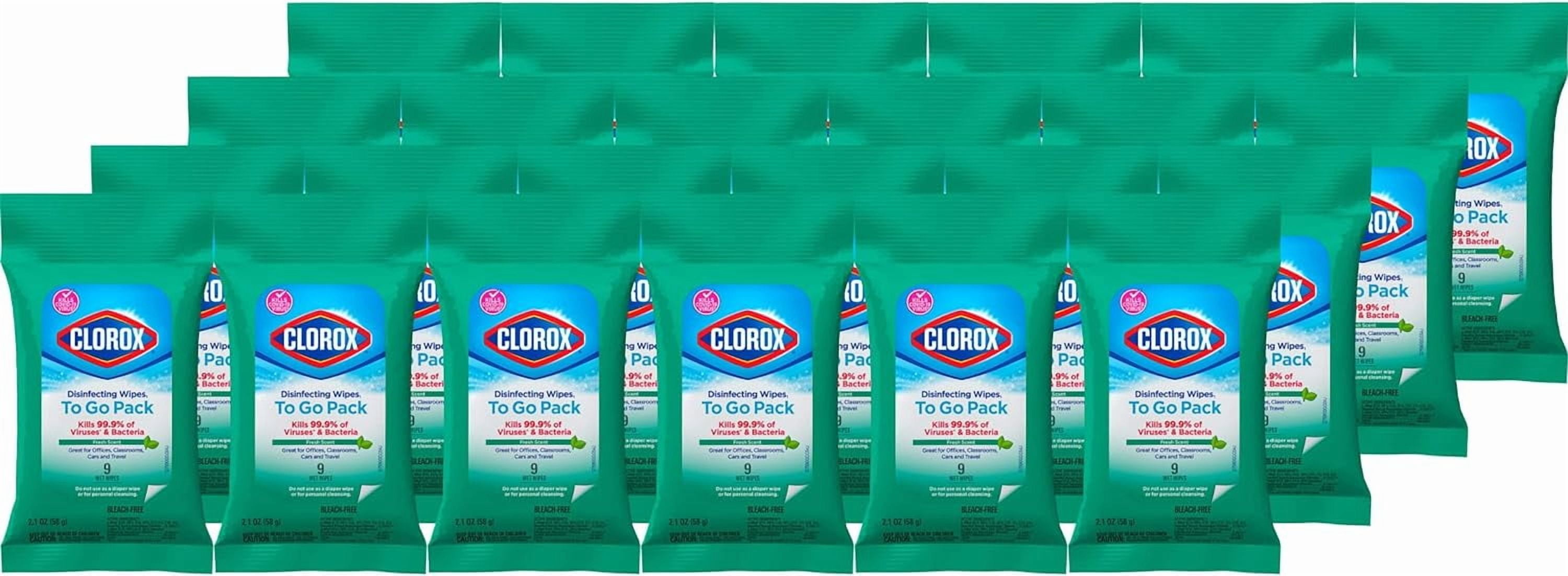 Disinfecting Wipes To Go Pack, Bleach Free, Fresh Scent, 9 Count, Pack of 24 (Pack May Vary)