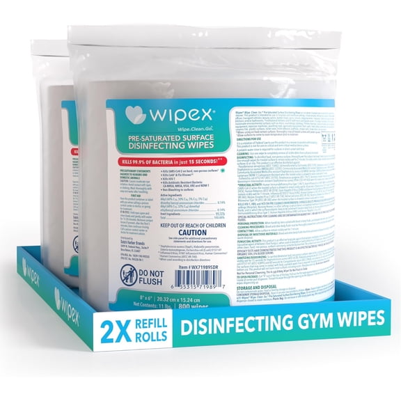 Disinfecting Wipes for Workout Equipment - EPA Registered Antibacterial Wipes for Commercial Gym, Studios and Fitness Surfaces - Commercial Refill Rolls for Dispensers, 800 Count, Pack of 2