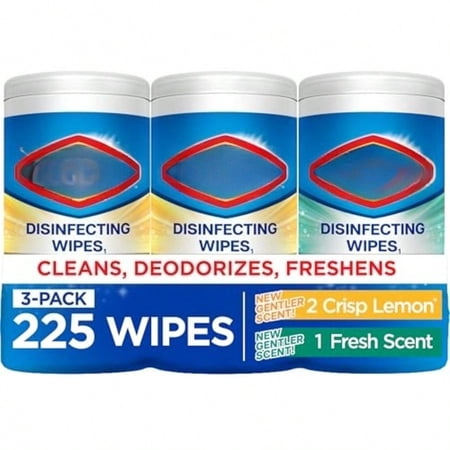 Disinfecting and Cleaning Wipes, Crisp Lemon and Fresh Scent, 75 Count Each, 3 Pack