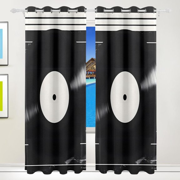 Disk Music Black Out Curtains 84 Inch Length for Bedroom Living Room Windows 2 Panels Set