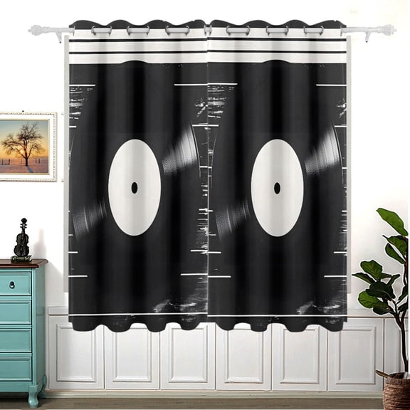 Disk Music Blackout Curtain Panels 63x55in Drapes Privacy Assured for Living room Bedroom Bathroom 2 panels set