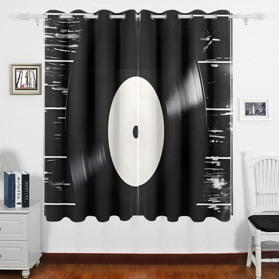 Disk Music Curtains Black Out 63 Inch Length Curtains for Sliding Glass Doors Bedroom Living Room 2 Panels Set