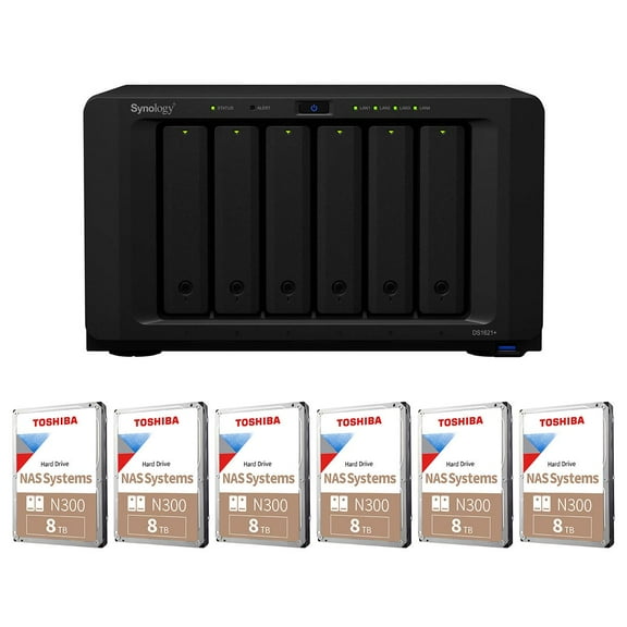Synology DiskStation DS1621+ 6-Bay NAS Enclosure, Bundle with 6x Toshiba N300 8TB SATA III 3.5" Internal NAS Hard Drive