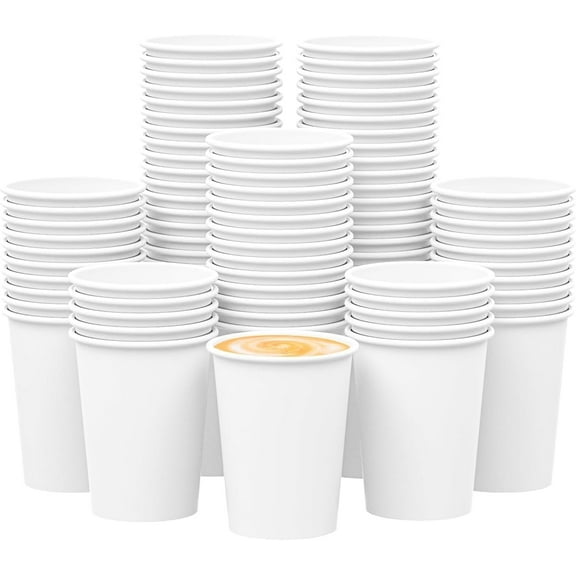 Diska NuLife 12 oz Kraft Paper Cups, White Disposable Paper Coffee Cups, Unbleached Paper Cups for Hot/Cold Beverage Party Home Office (1000 Pcs)