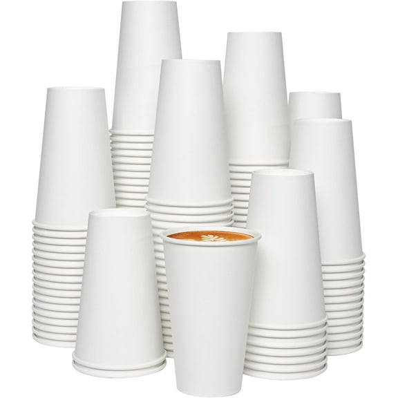Diska NuLife 16 oz Kraft Paper Cups, White Disposable Paper Coffee Cups, Unbleached Paper Cups for Hot/Cold Beverage Party Home Office (1000 Pcs)
