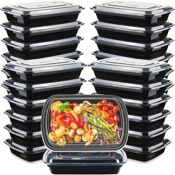 Diska NuLife 24oz Rectangular Food Container 150 Pcs | Black PP Polypropylene Containers With Lids For Storage | Microwave & Freezer Safe | Eco-Friendly, BPA-Free