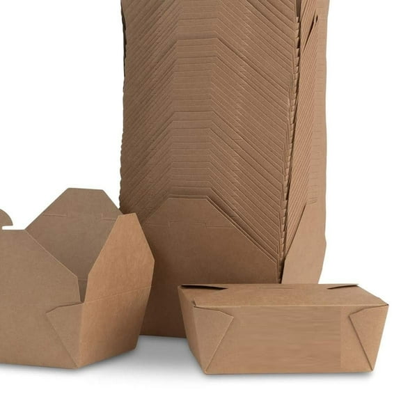 Diska NuLife Kraft Paper Food Boxes 66oz (200 Pcs, 50Pcs Per Sleeve) Disposable Food Containers | Recyclable Cardboard Lunch Box Microwavable Kraft Brown Take Out Boxes for Delivery, Catering