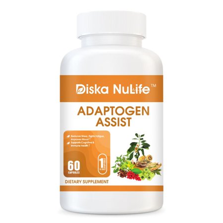 Diska Nulife Adaptogen Assist with Best Adaptogen Combinations Ashwagandha Astragalus Holy Basil Leaf - Vegetarian 60 Capsules