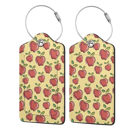 Disketp 1 Luggage Tag For Suitcase,Apple Leather Baggage Tag With Stainless Steel Loop Privacy Cover For Women Men Girls