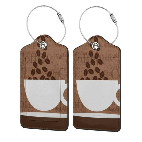 Disketp 1 Luggage Tag For Suitcase,Coffee Cafe Cup Leather Baggage Tag With Stainless Steel Loop Privacy Cover For Women Men Girls