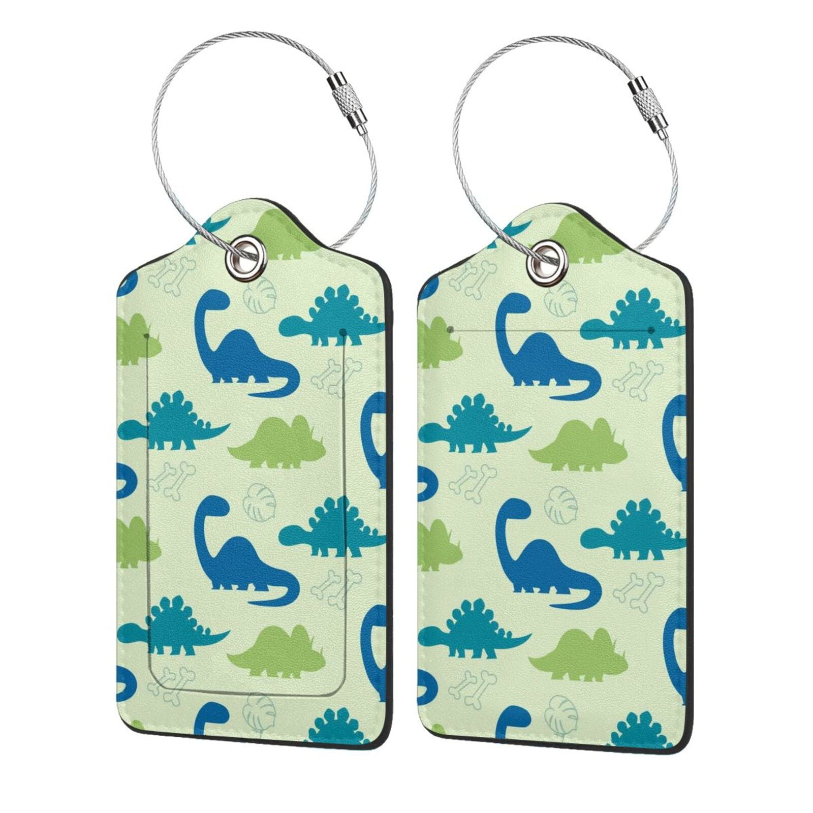 Disketp 1 Luggage Tag For Suitcase,Cute Dinosaur Blue Green Leather