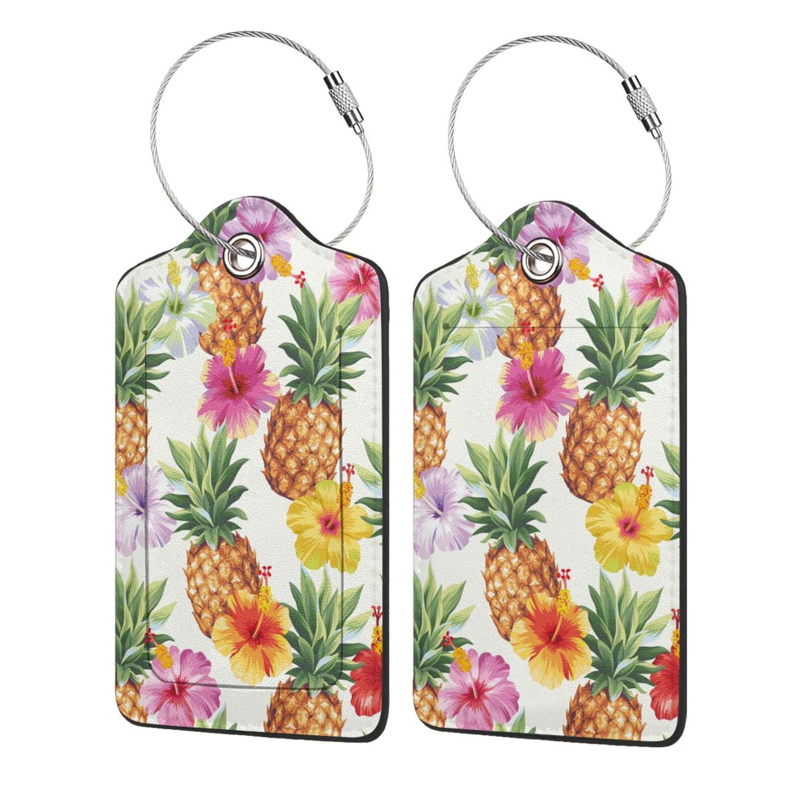 Disketp 1 Luggage Tag For Suitcase,Hawaiian Pineapples And Hibiscus Flowers Leather Baggage Tag ...