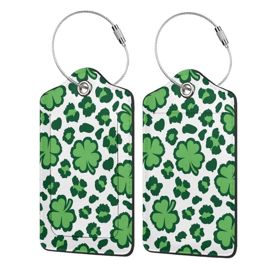Disketp 1 Luggage Tag For Suitcase,Leopard Print St. Patrick'S Day Leather Baggage Tag With Stainless Steel Loop Privacy Cover For Women Men Girls