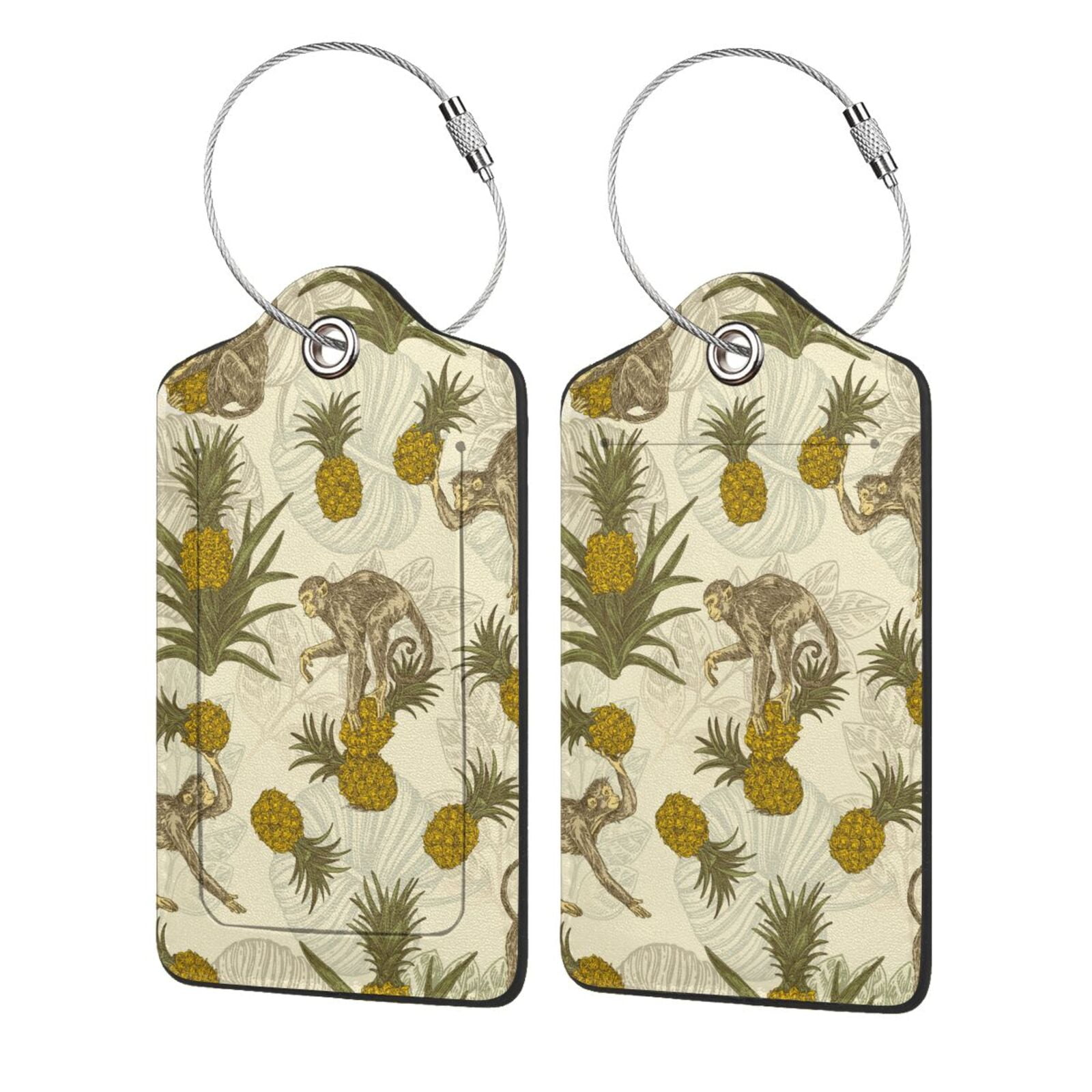 Disketp 1 Luggage Tag For Suitcase,Monkeys And Pinealpples Leather