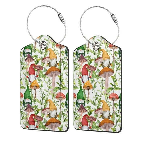 Disketp 1 Luggage Tag For Suitcase,Mushrooms Gnomes Leather Baggage Tag With Stainless Steel Loop Privacy Cover For Women Men Girls