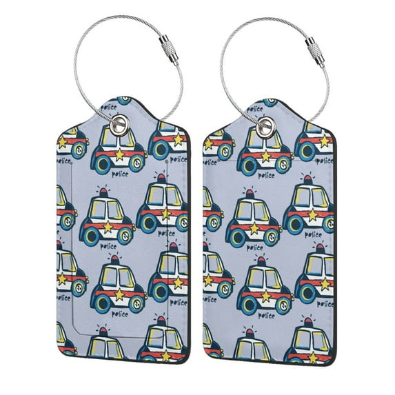 Disketp 1 Luggage Tag For Suitcase,Police Car Leather Baggage Tag With Stainless Steel Loop Privacy Cover For Women Men Girls