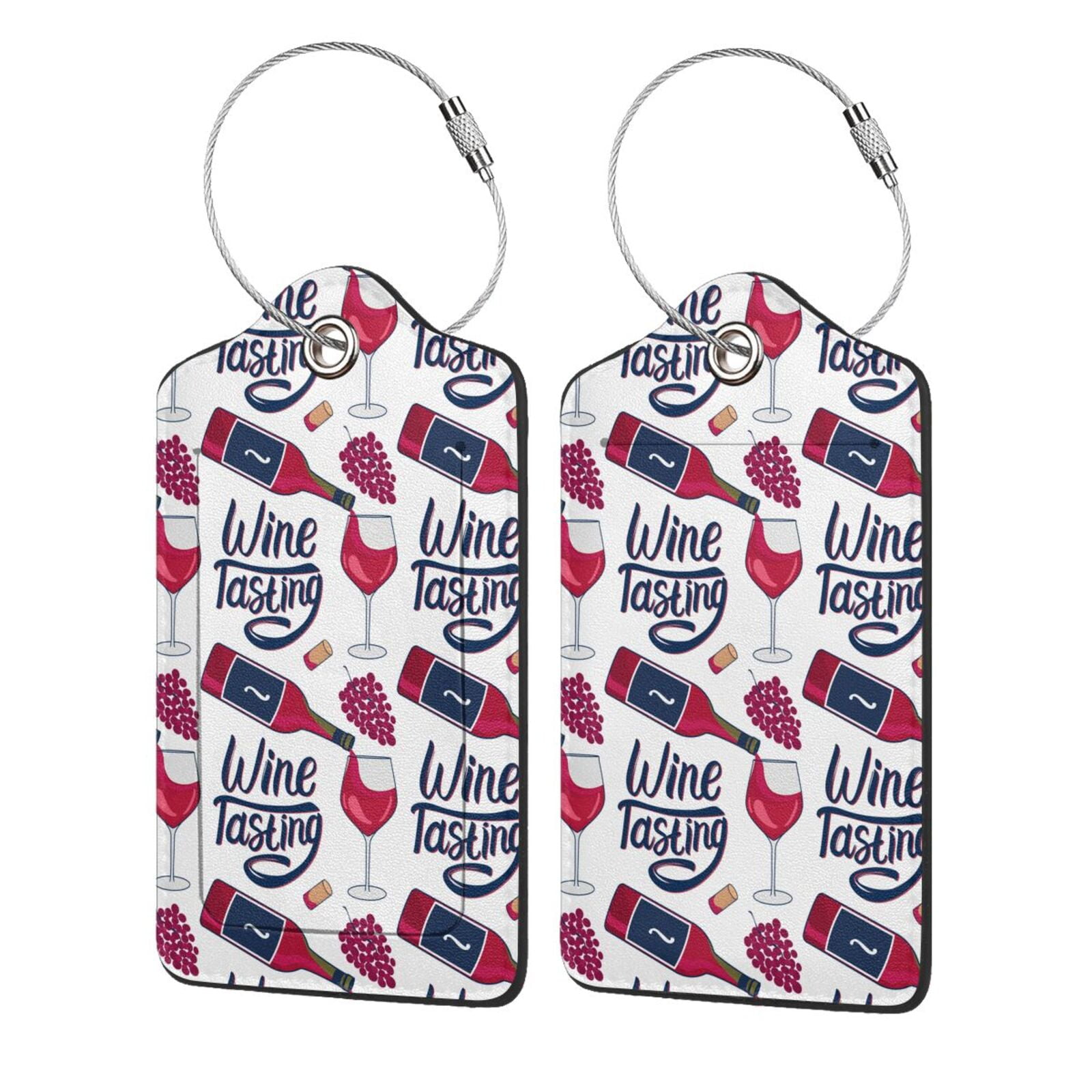 Disketp 1 Luggage Tag For Suitcase,Red Wine Glass Bottle Leather