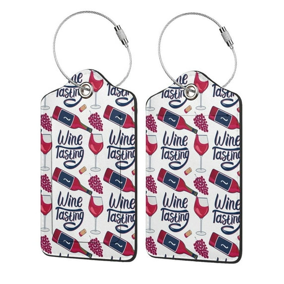 Disketp 1 Luggage Tag For Suitcase,Red Wine Glass Bottle Leather Baggage Tag With Stainless Steel Loop Privacy Cover For Women Men Girls