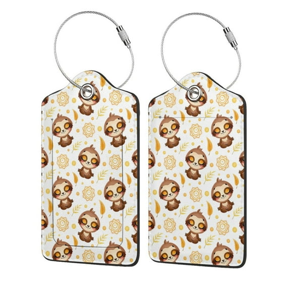 Disketp 1 Luggage Tag For Suitcase,Sloth Yoga Leather Baggage Tag With Stainless Steel Loop Privacy Cover For Women Men Girls