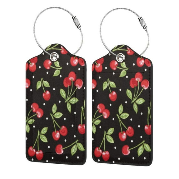 Disketp 1 Luggage Tag For Suitcase,Sweet Red Cherry Leather Baggage Tag With Stainless Steel Loop Privacy Cover For Women Men Girls