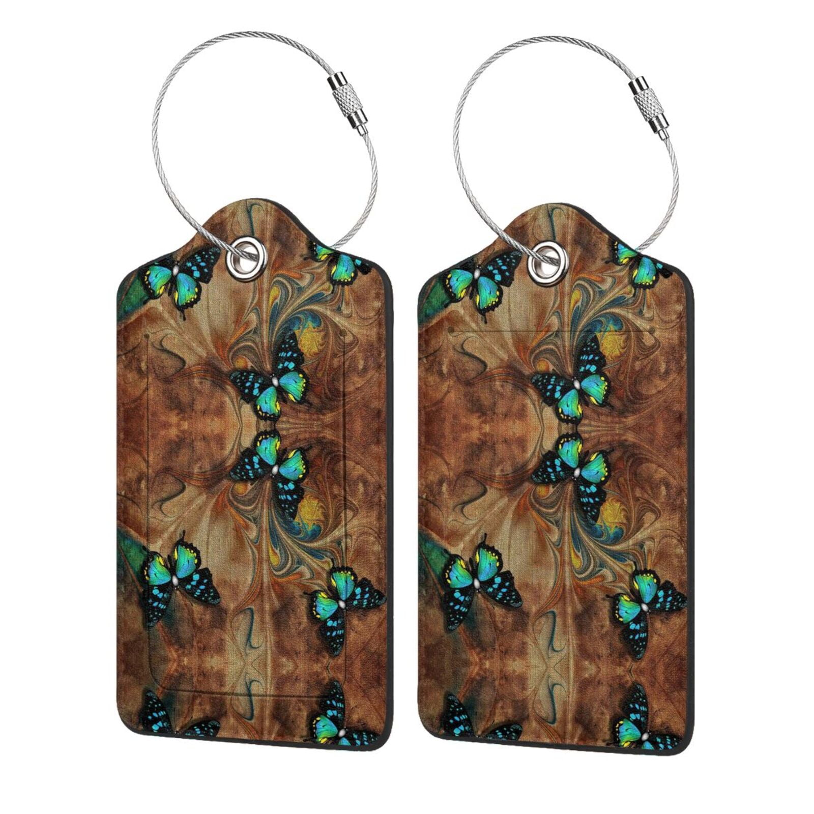 Disketp 1 Luggage Tag For Suitcase,Vintage Butterfly Green Leather