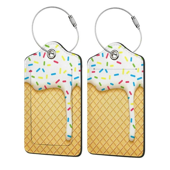 Disketp 1 Luggage Tag For Suitcase,White Ice Cream Leather Baggage Tag With Stainless Steel Loop Privacy Cover For Women Men Girls