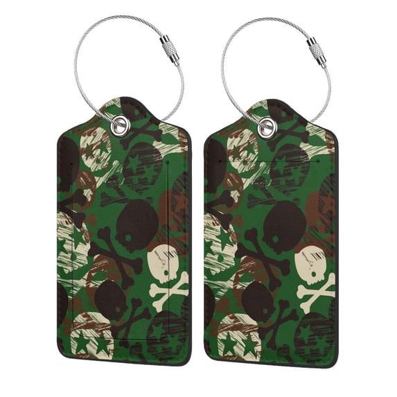 Disketp Luggage Tag for Suitcase,Camouflage Skull Leather Baggage Tag with Stainless Steel Loop Privacy Cover for Women Men Girls