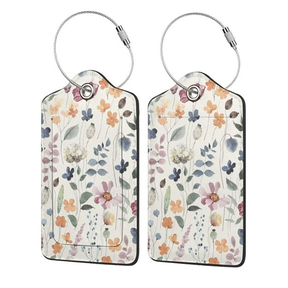 Disketp 1 Luggage Tag for Suitcase,Watercolor Floral Leather Baggage Tag with Stainless Steel Loop Privacy Cover for Women Men Girls