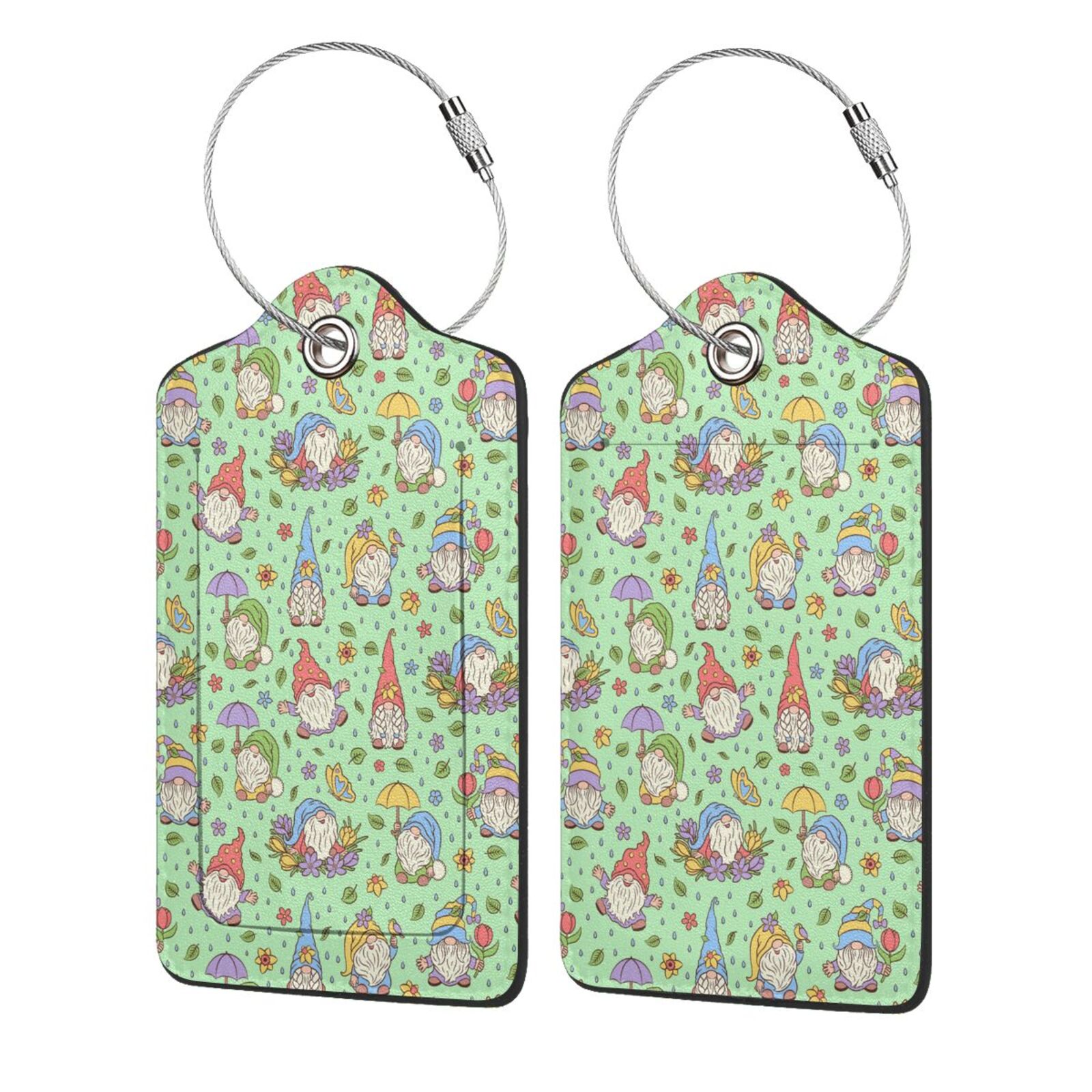 Luggage Label Spring Disketp 2 PCS Luggage Tag for Suitcase,Spring Gnomes Leather Baggage ...