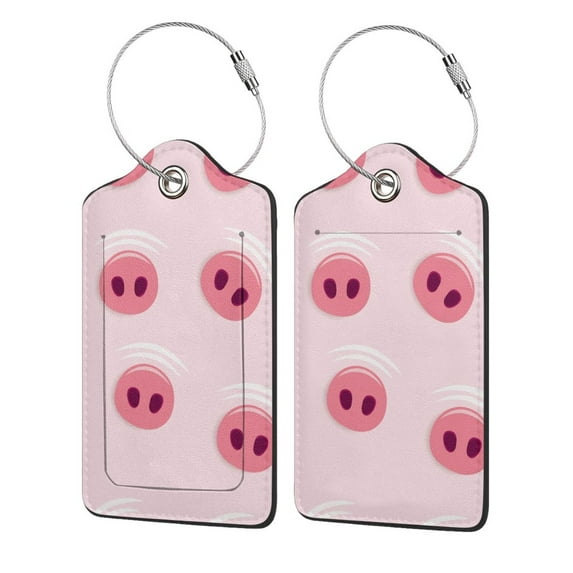 Disketp 2 Pcs Luggage Tag For Suitcase,Cute Pig Nose Leather Baggage Tag With Stainless Steel Loop Privacy Cover For Women Men Girls