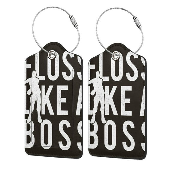 Disketp 2 Pcs Luggage Tag For Suitcase,Floss Like A Boss Leather Baggage Tag With Stainless Steel Loop Privacy Cover For Women Men Girls