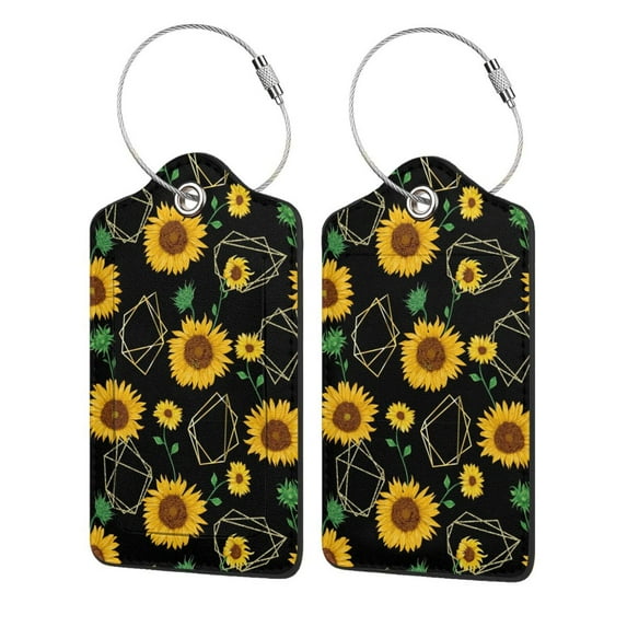 Disketp 2 Pcs Luggage Tag For Suitcase,Flower Leather Baggage Tag With Stainless Steel Loop Privacy Cover For Women Men Girls