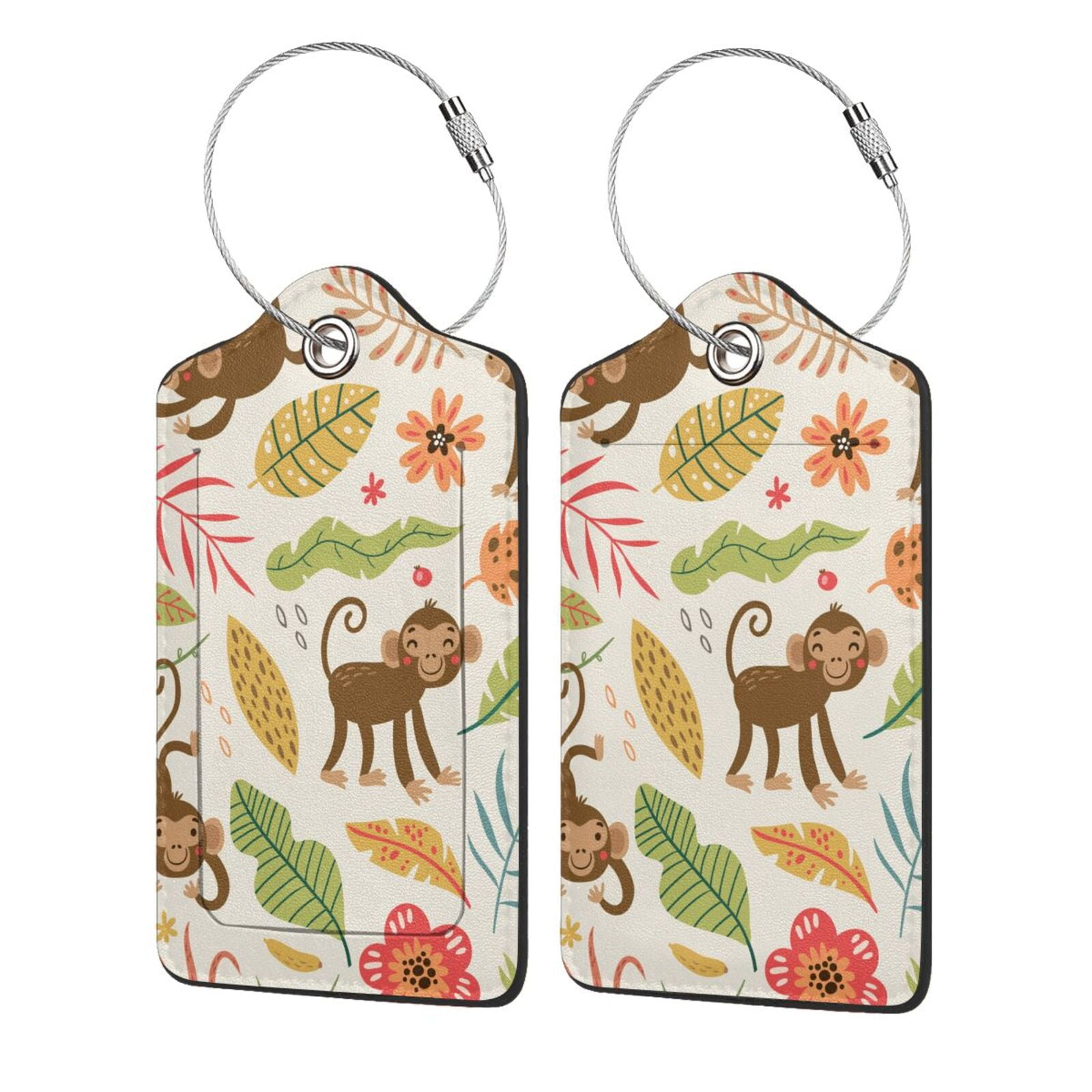 Disketp 2 Pcs Luggage Tag For Suitcase,Monkeys In The Jungle Leather