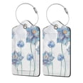 thumbnail image 1 of Disketp 2 Pcs Luggage Tag For Suitcase,Pale Blue Lotus Flowers Leather Baggage Tag With Stainless Steel Loop Privacy Cover For Women Men Girls, 1 of 5