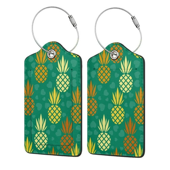 Disketp 2 Pcs Luggage Tag For Suitcase,Pineapples1 Leather Baggage Tag With Stainless Steel Loop Privacy Cover For Women Men Girls