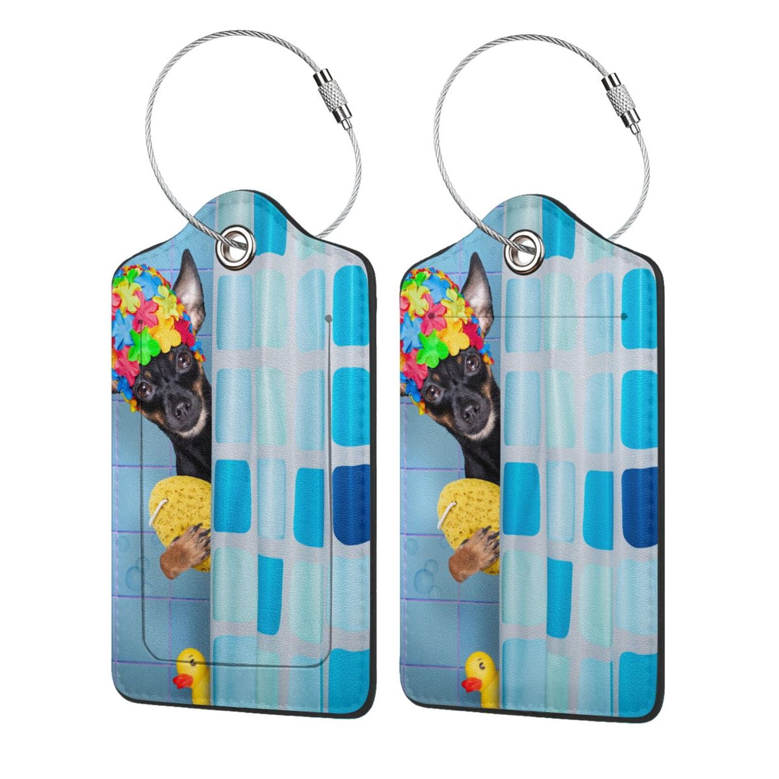 Disketp 2 Pcs Luggage Tag For Suitcase,Prague Ratter Dog In Bathtub