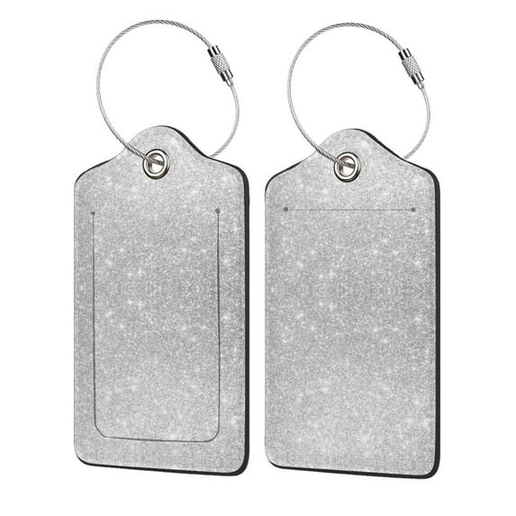 Disketp 2 Pcs Luggage Tag For Suitcase,Silver Glitter Leather Baggage Tag With Stainless Steel Loop Privacy Cover For Women Men Girls