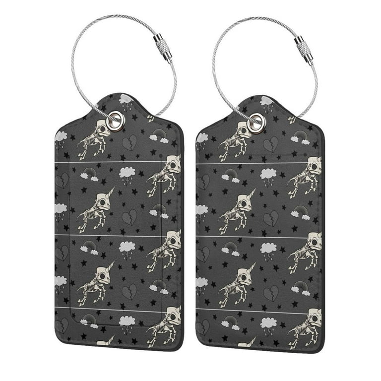 Disketp 2 Pcs Luggage Tag For Suitcase Skeleton Unicorn Leather Baggage Tag With Stainless Steel Loop Privacy Cover For Women Men Girls Walmart