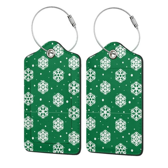 Disketp 2 Pcs Luggage Tag For Suitcase,Snowflake Leather Baggage Tag With Stainless Steel Loop Privacy Cover For Women Men Girls